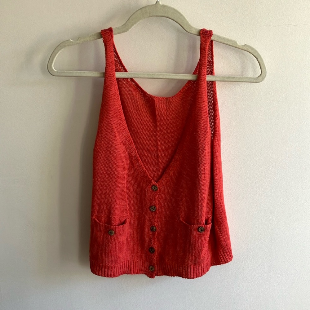 Vintage Red Button-Down Knit Tank Top